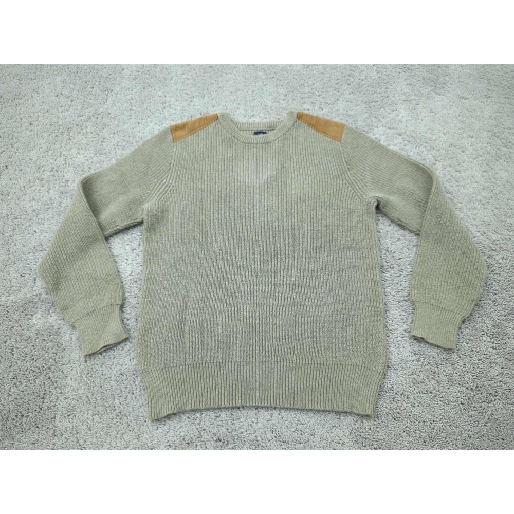J Crew Sweater Mens Large Brown Pullover Woodsman Crew Neck Shoulder Patch Knit